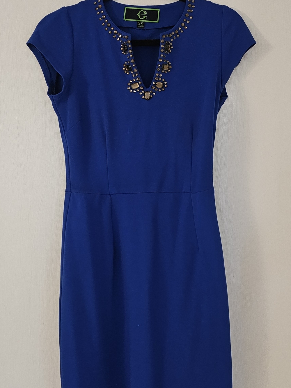 C. Wonder Royal Blue Beaded V-Neck Midi Dress